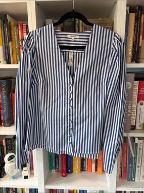 Madewell Blue and White Vertical Stripe Button-Front Shirt